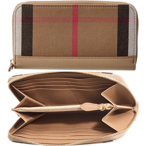 NWT Burberry | Authentic Check Canvas & Leather Zipper Zip Around Wallet $630 - Picture 1 of 7